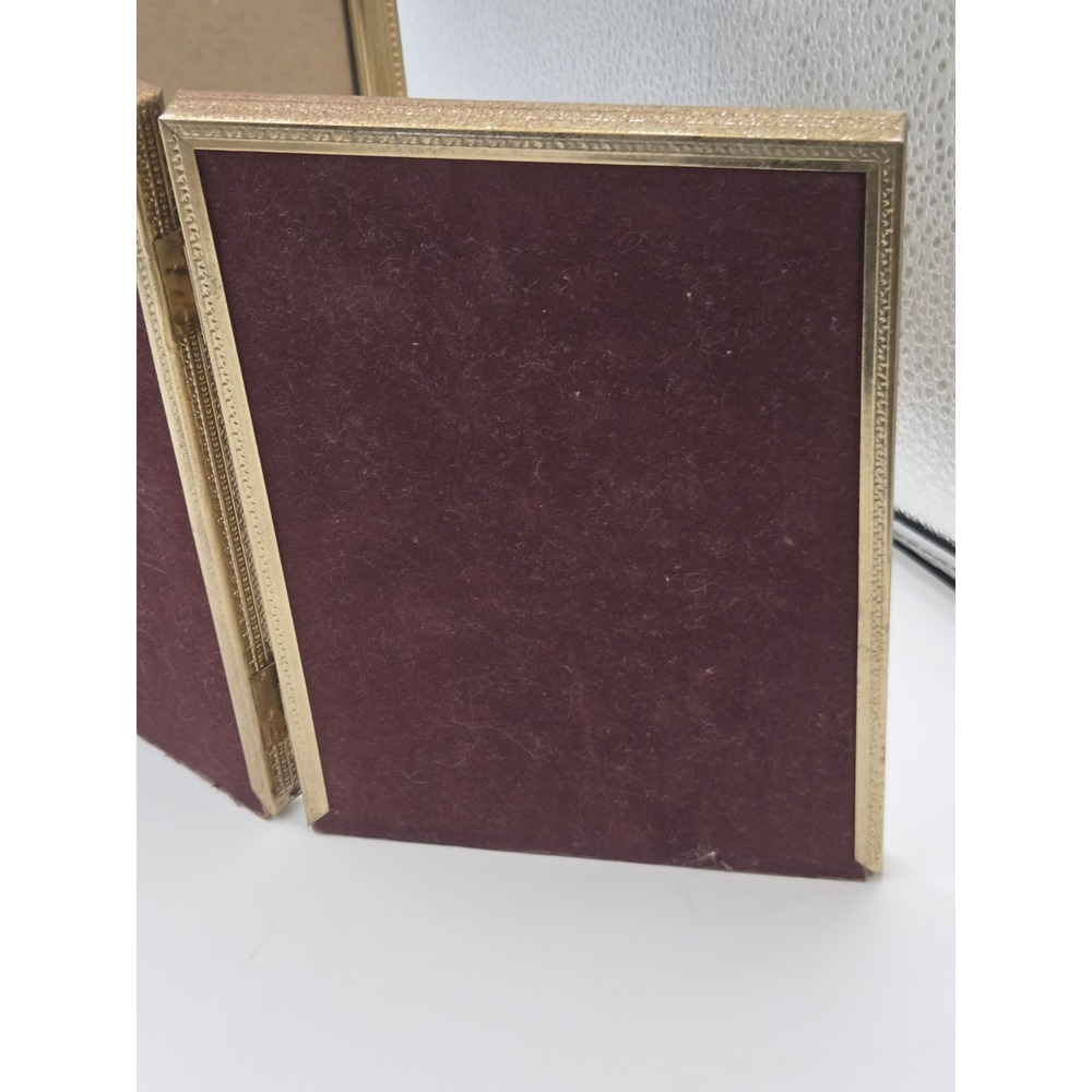Lot of 4 Vintage Picture Frames Hinge Free Standing Gold Tone Metal MCM Embossed - Picture 6 of 8